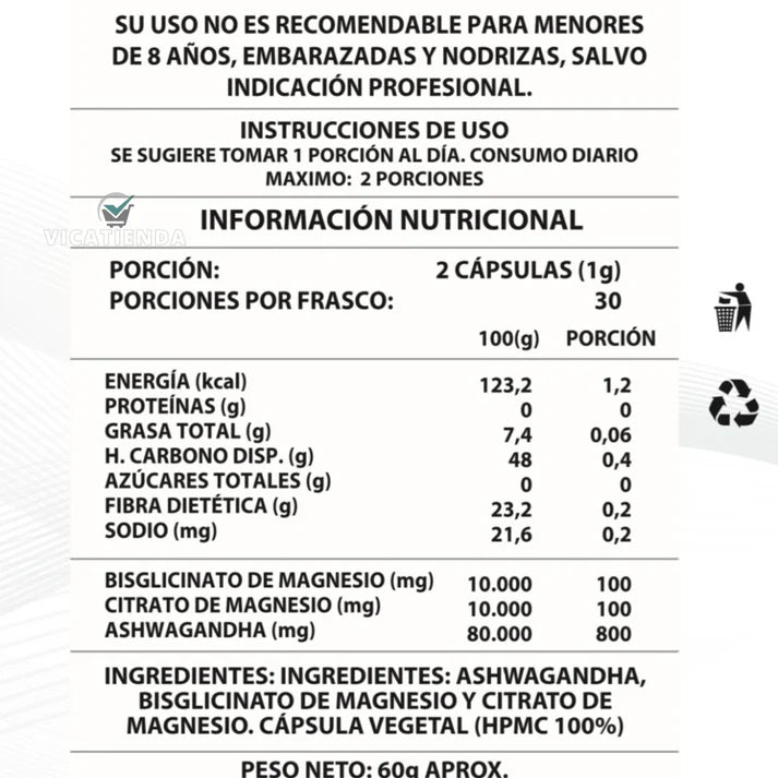⭐ Ashwagandha + Magnesio 1000mg 60 CAPS ♂️🚶