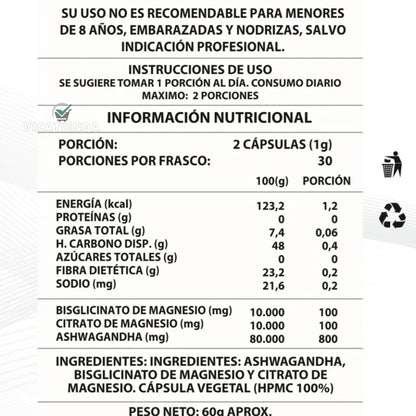 ⭐ Ashwagandha + Magnesio 1000mg 60 CAPS ♂️🚶